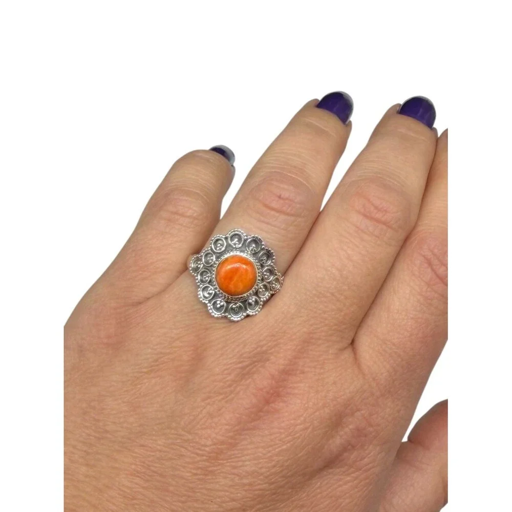 Orange Mohave Turquoise Ring Size 9 Solid 925 Sterling Silver